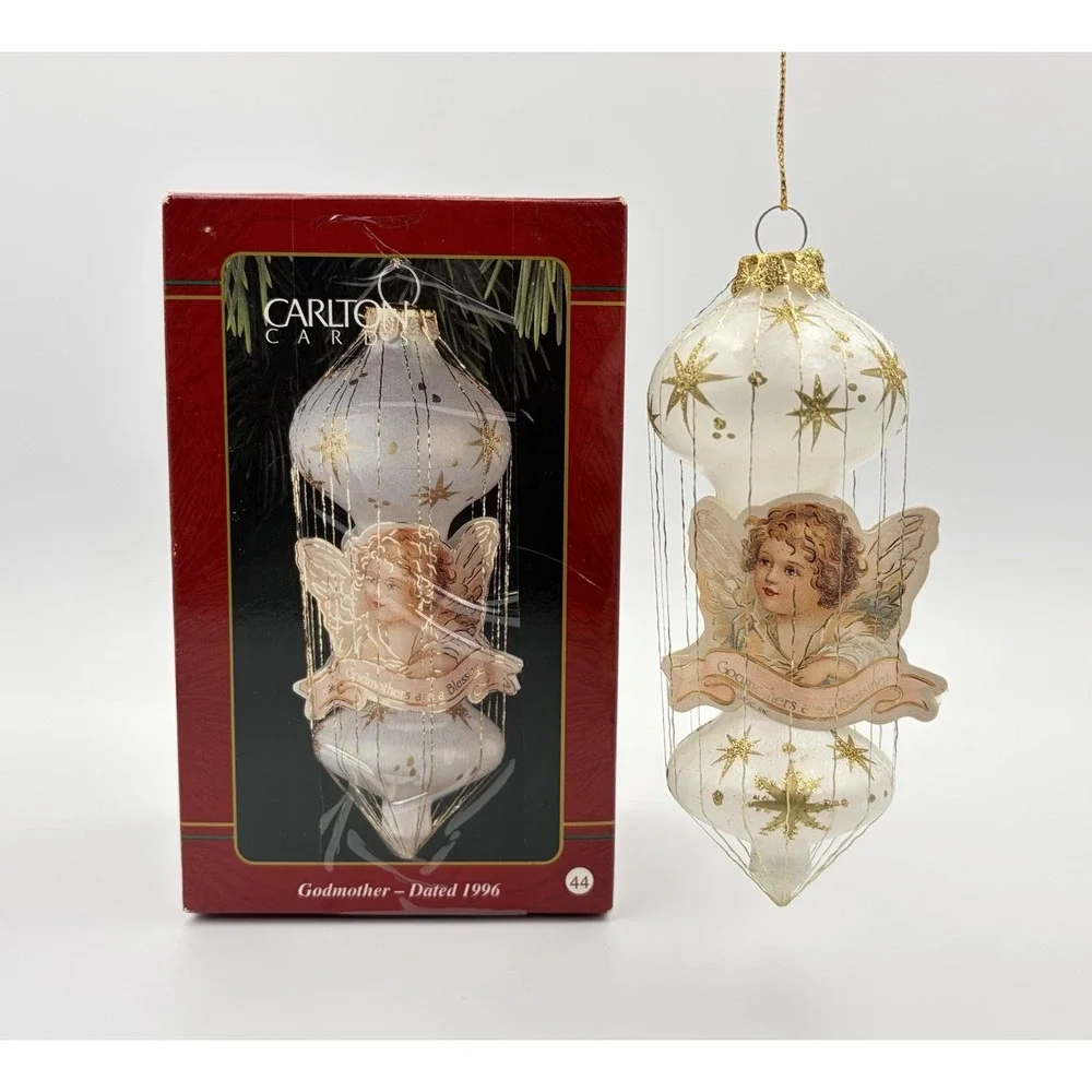 Carlton Cards 1996 Heirloom Ornament Godmother Heavenly Angel Glass Vintage